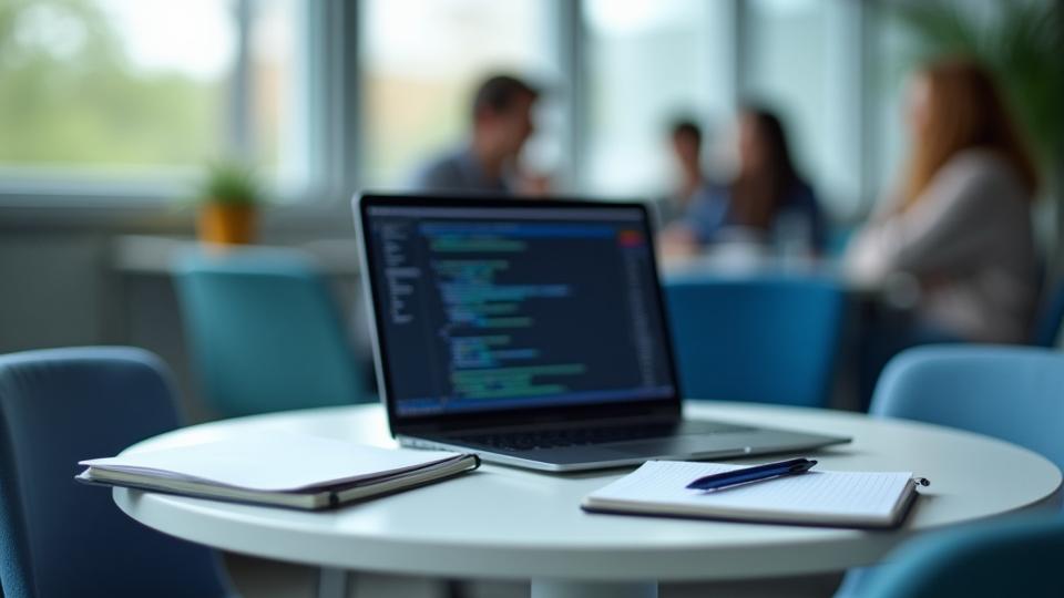 Несколько студентов, продуктивно работающих за круглым столом в светлом помещении, символизирующие групповую работу и наставничество в Жеміс Код.